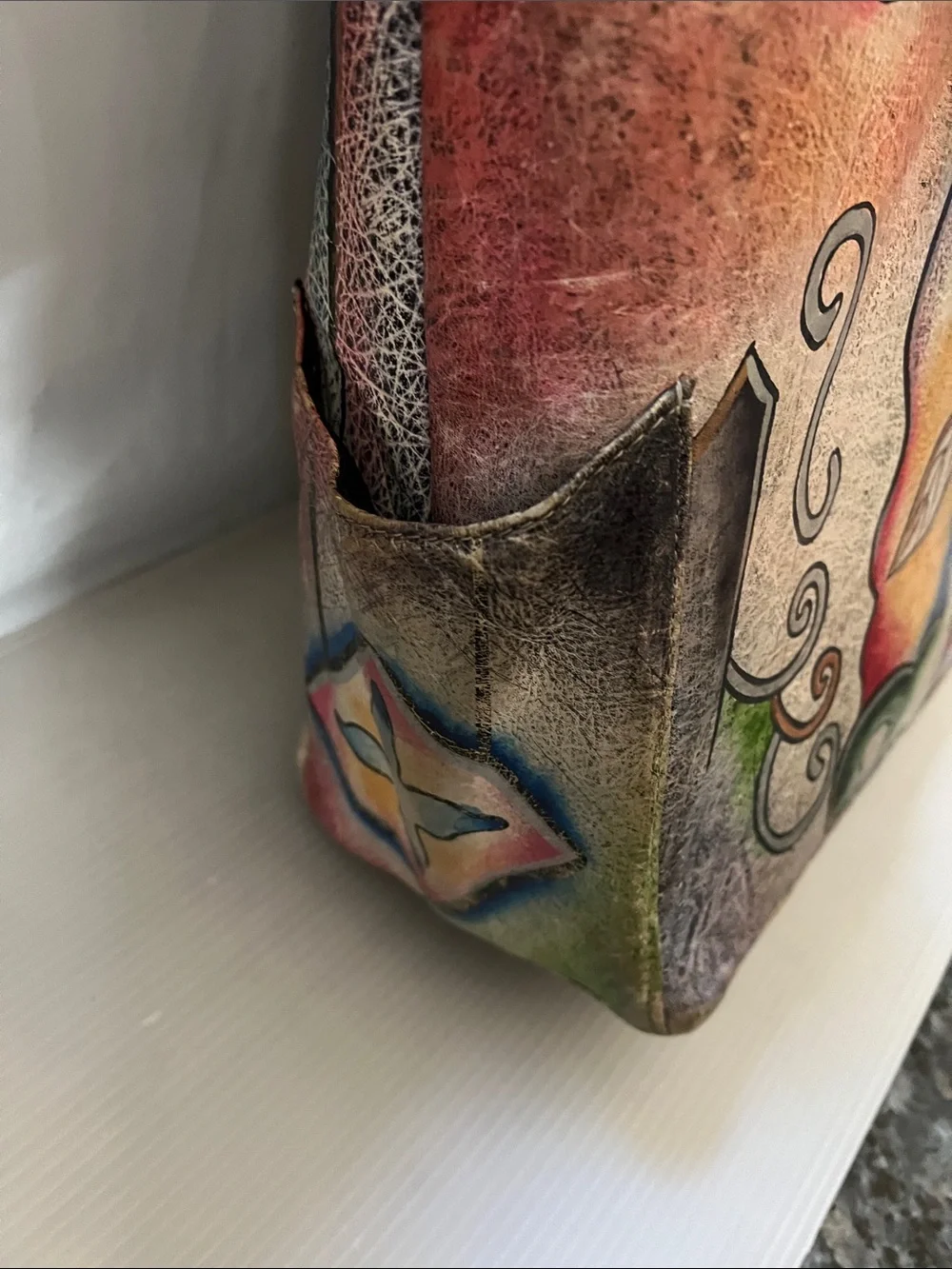 Anuschka Hand Painted Leather Zip Large Shoulder Bag Made in India